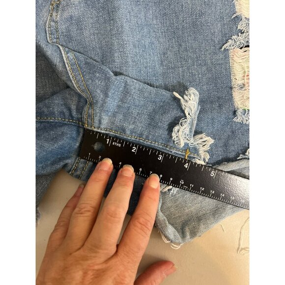 Shein Light Wash Destructed Jean Short Sz 1XL Cut Off - Picture 6 of 7
